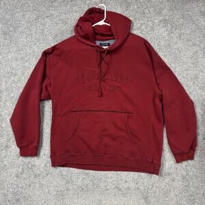 Vintage Y2K Hilfiger Denim Tommy Jeans Hoodie Mens Large Red Fleece Spell Out